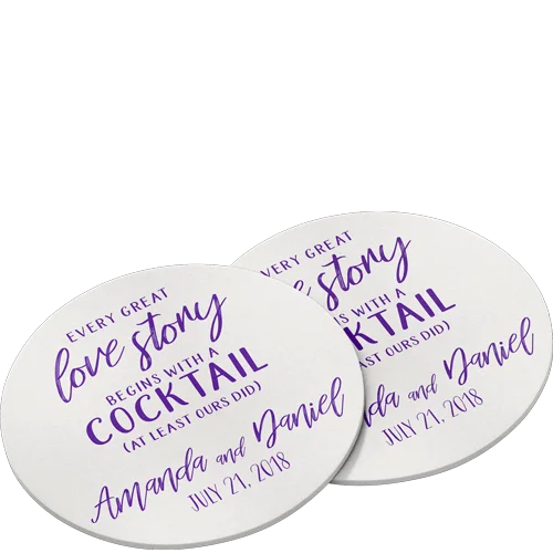 Custom round wedding drink coasters