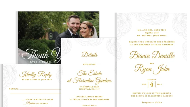 Modern custom wedding invitation suite printed in the Hudson Valley