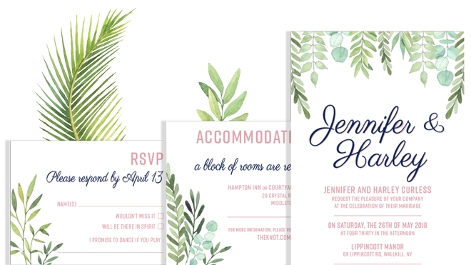 Elegant script wedding invitation suite with RSVP and details cards
