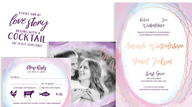 Custom wedding invitation suite for a Westchester County NY wedding